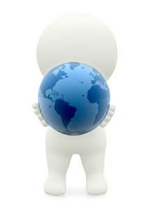 3D person holding the Earth isolated over a white background